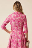 Jacquard A-Line Fuchsia Floral Maxi Dress with Slit