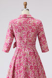 Jacquard A-Line Fuchsia Floral Long Mother Of The Bride Dress with Slit