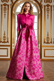 Fuchsia Flower Jacquard A-Line Bowed Mother Of The Bride Dress with Bow