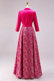 Fuchsia Flower Jacquard A-Line Bowed Mother Of The Bride Dress with Bow