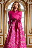 Fuchsia Flower Jacquard A-Line Bowed Mother Of The Bride Dress with Bow