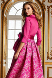 Fuchsia Flower Jacquard A-Line Bowed Mother Of The Bride Dress with Bow
