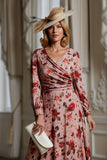 Dusty Rose Flower Print A-Line Long Sleeves Mother Of The Bride Dress