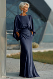 Light Blue Chiffon Sheath Long Mother of the Bride Dress with 3/4 Sleeves