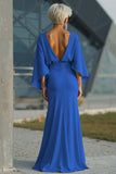 Light Blue Chiffon Sheath Long Mother of the Bride Dress with 3/4 Sleeves