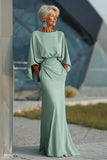 Light Blue Chiffon Sheath Long Mother of the Bride Dress with 3/4 Sleeves