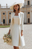 Ivory A-Line Long Sleeve 2 Piece Courthouse Wedding Dress