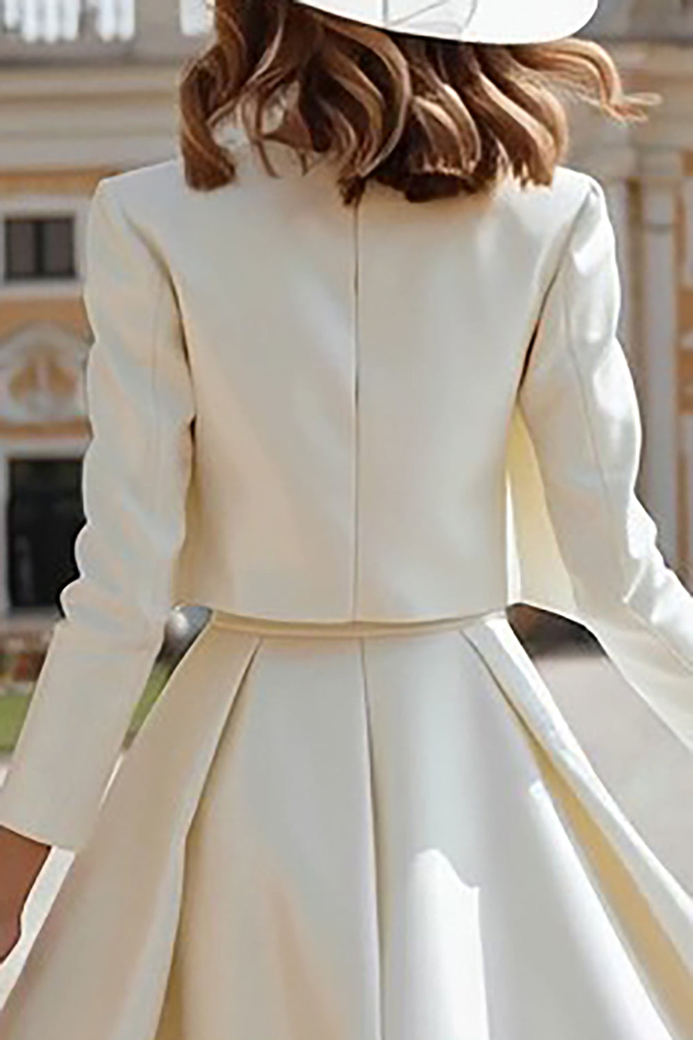 Wedtrend Women Ivory 2 Piece Courthouse Wedding Dress A-Line Ruched Satin  Midi Rehearsal Dinner Dress With Long Sleeves – WEDTREND