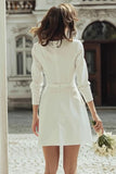 Ivory Boat Neck Mini Courthouse Wedding Dress with 3/4 Sleeves