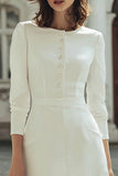 Ivory Boat Neck Mini Courthouse Wedding Dress with 3/4 Sleeves