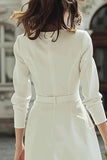 Ivory Boat Neck Mini Courthouse Wedding Dress with 3/4 Sleeves