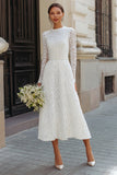 Lace Long Sleeve A-Line Ivory Bridal Shower Dress