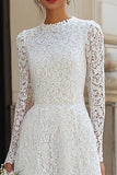 Lace Long Sleeve A-Line Ivory Bridal Shower Dress