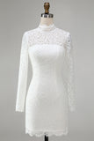 Ivory Lace High Neck Bodycon Mini Bridal Shower Dress