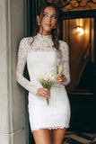 Ivory Lace High Neck Bodycon Mini Bridal Shower Dress