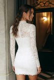 Ivory Lace High Neck Bodycon Mini Bridal Shower Dress