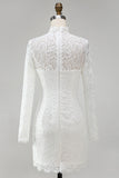 Ivory Lace High Neck Bodycon Mini Bridal Shower Dress