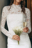 Ivory Lace High Neck Bodycon Mini Bridal Shower Dress