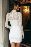 Ivory Lace High Neck Bodycon Mini Bridal Shower Dress