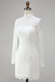 Ivory Lace High Neck Bodycon Mini Bridal Shower Dress