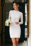 Lace Bodycon Long Sleeve Ivory Bridal Shower Dress