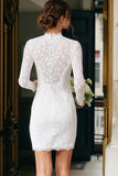 Lace Bodycon Long Sleeve Ivory Bridal Shower Dress