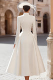 Satin A-Line Ivory Cut Out Midi Courthouse Wedding Dress