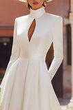 Satin A-Line Ivory Cut Out Midi Courthouse Wedding Dress