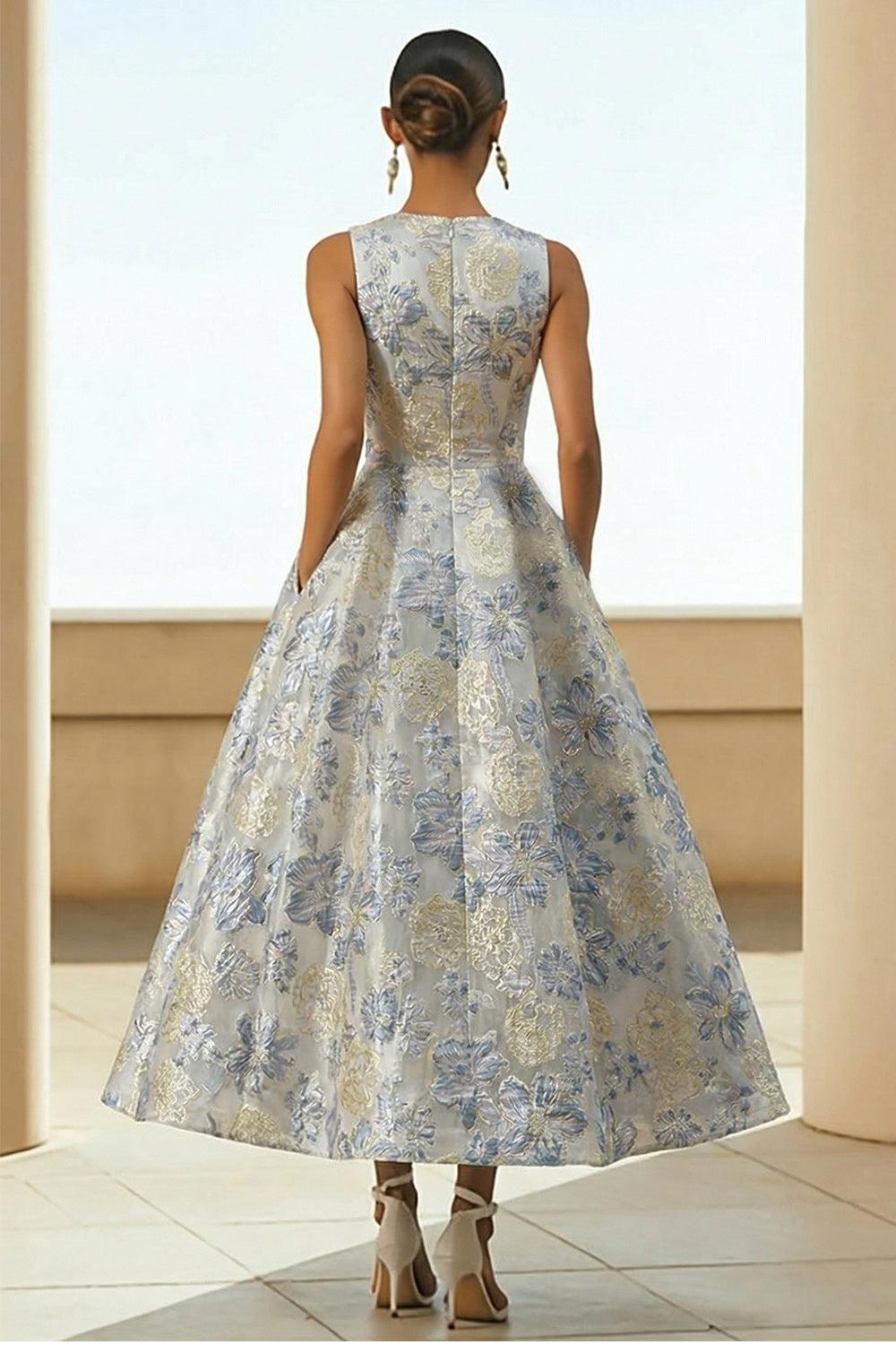 wedding guest dresses with pockets Floral White Blue Sheath Boat Neck Long Mother of the Bride Dress Whether you are dressing it for a wedding party These 17 Colorful Spring Wedding