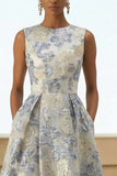 Dusty Blue A-Line Floral Wedding Guest Dress with Pockets
