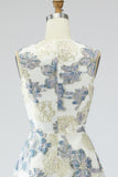 Dusty Blue A-Line Floral Wedding Guest Dress with Pockets