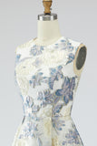 Dusty Blue A-Line Floral Wedding Guest Dress with Pockets