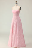 Candy Pink A Line Floral Burnout Long Bridesmaid Dress with Lace Up Back