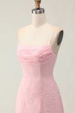 Candy Pink A Line Floral Burnout Long Bridesmaid Dress with Lace Up Back