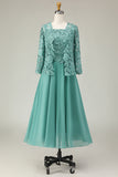 2-Piece A Line Eucalyptus Lace Midi Mother of the Bride Dress