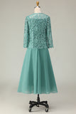 2-Piece A Line Eucalyptus Lace Midi Mother of the Bride Dress
