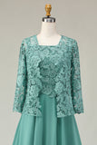 2-Piece A Line Eucalyptus Lace Midi Mother of the Bride Dress