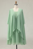 2-Piece Dusty Sage A Line Ruffled Chiffon Mother of the Bride Dress