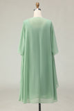 2-Piece Dusty Sage A Line Ruffled Chiffon Mother of the Bride Dress