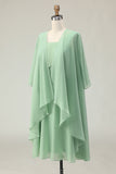 2-Piece Dusty Sage A Line Ruffled Chiffon Mother of the Bride Dress