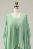 2-Piece Dusty Sage A Line Ruffled Chiffon Mother of the Bride Dress