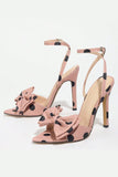 White Black Polka Dot Bowed Stiletto High Heels with Ankle Strap