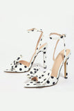 White Black Polka Dot Bowed Stiletto High Heels with Ankle Strap