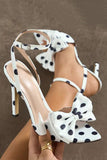 White Black Polka Dot Bowed Stiletto High Heels with Ankle Strap