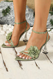 Eucalyptus Floral Stiletto High Heels Sandals with 3D Flower