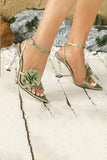 Eucalyptus Floral Stiletto High Heels Sandals with 3D Flower