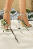 Eucalyptus Floral Stiletto High Heels Sandals with 3D Flower