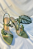 Eucalyptus Floral Stiletto High Heels Sandals with 3D Flower