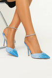 Sparkly Orange Gradient Rhinestone Pointed Toe Stiletto Heels with Ankle Chain