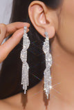 Silver Rhinestones Long Earrings
